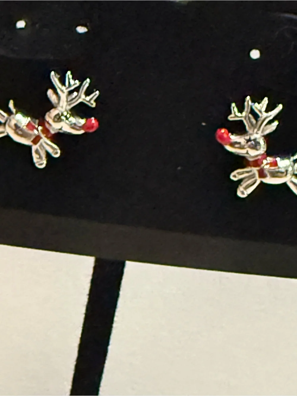 Kids Silver Reindeer Stud Earrings with Red Nose